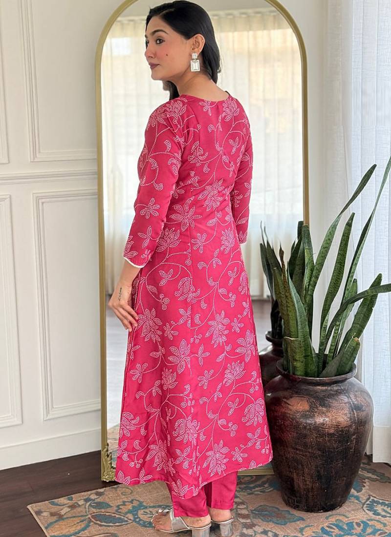 Pink rayon kurti pent dupatta set