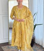 Yellow rayon kurti pant dupatta set