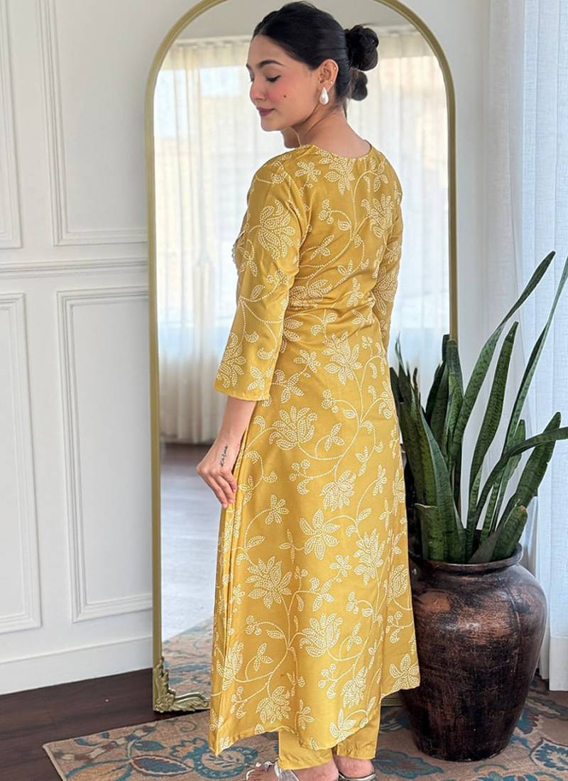 Yellow rayon kurti pant dupatta set