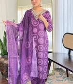 Purple rayon kurti pent dupatta set