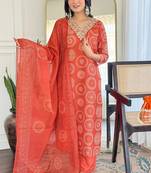 Orange rayon kurti pent dupatta set