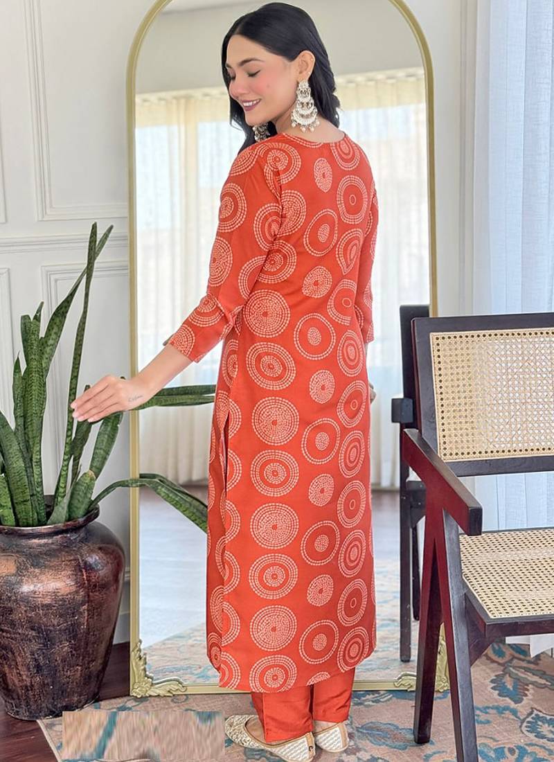Orange rayon kurti pent dupatta set