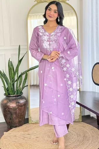 Lavender rayon kurti pent dupatta set