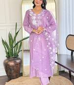 Lavender rayon kurti pent dupatta set