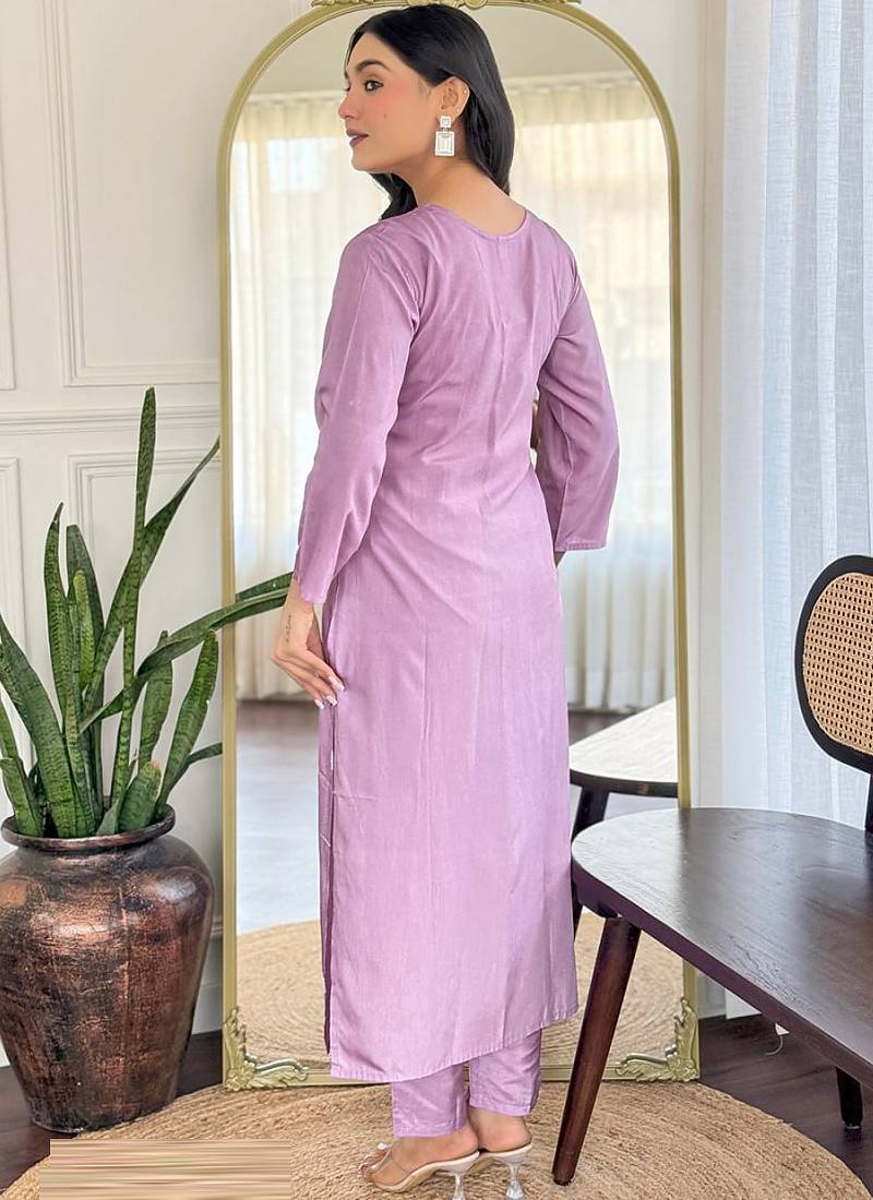 Lavender rayon kurti pent dupatta set