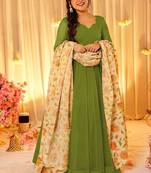 Green dyed silk anarkali kurti dupatta set