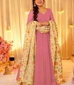 Light pink dyed silk anarkali kurti dupatta set