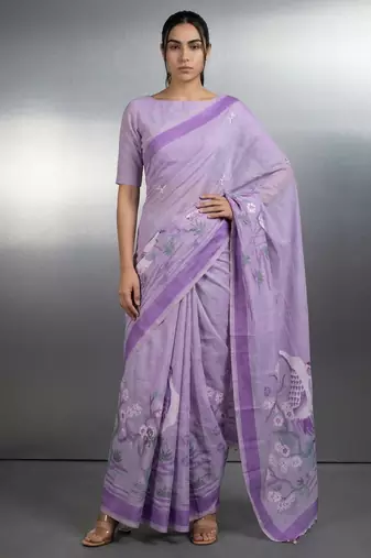 lavender soft muga cotton with weaving saree