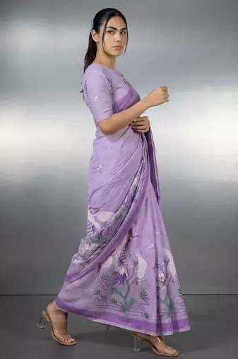 lavender soft muga cotton with weaving saree