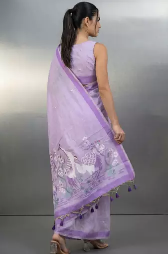 lavender soft muga cotton with weaving saree