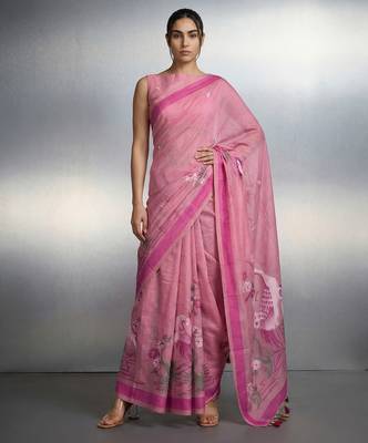 pink soft muga cotton with weaving saree 1