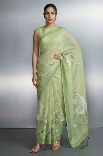pista soft muga cotton with weaving saree