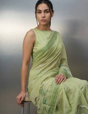 pista soft muga cotton with weaving saree 2