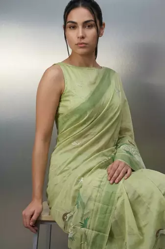 pista soft muga cotton with weaving saree