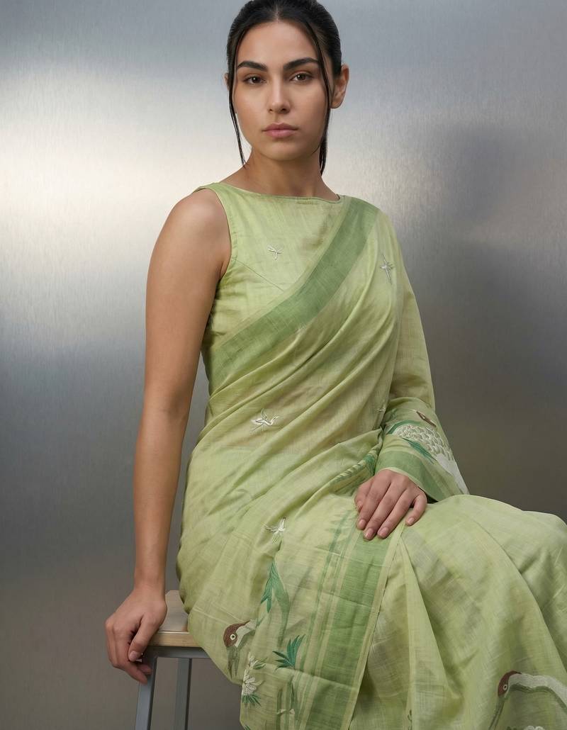 pista soft muga cotton with weaving saree