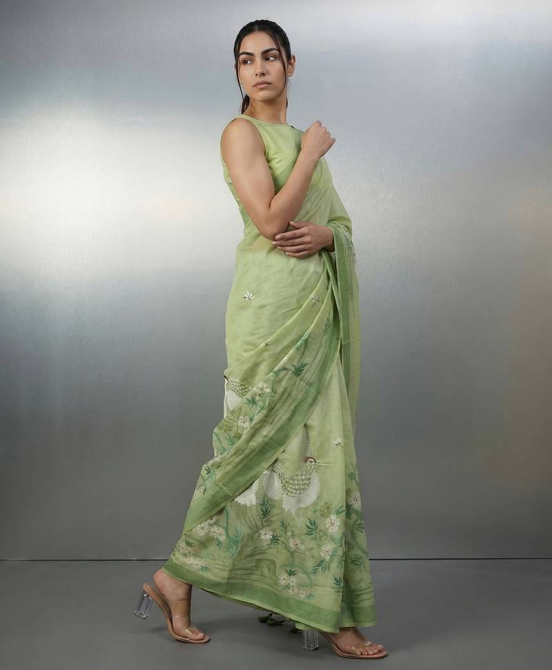 pista soft muga cotton with weaving saree