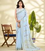  SKYBLUE linen silk blend butti weaving work SAREE