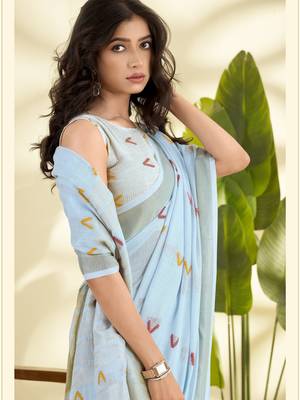  SKYBLUE linen silk blend butti weaving work SAREE 2