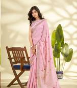  PINK linen silk blend butti weaving work SAREE