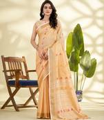  PEACH linen silk blend butti weaving work SAREE