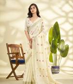 OFFWHITE linen silk blend butti weaving work SAREE 