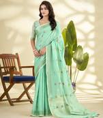  GREEN linen silk blend butti weaving work SAREE
