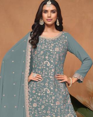 Mint embroidered pallazo set with dupatta  2