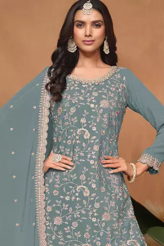 Mint embroidered pallazo set with dupatta 