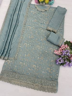 Mint embroidered pallazo set with dupatta  3