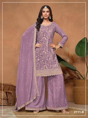 Light purple embroidered pallazo set with dupatta  1