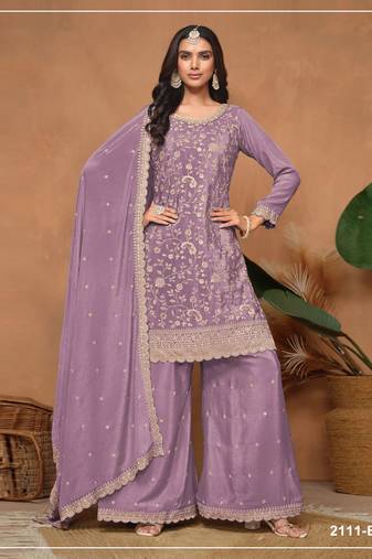 Light purple embroidered pallazo set with dupatta 