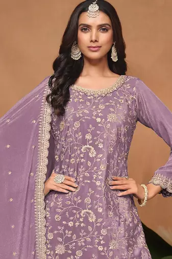 Light purple embroidered pallazo set with dupatta 