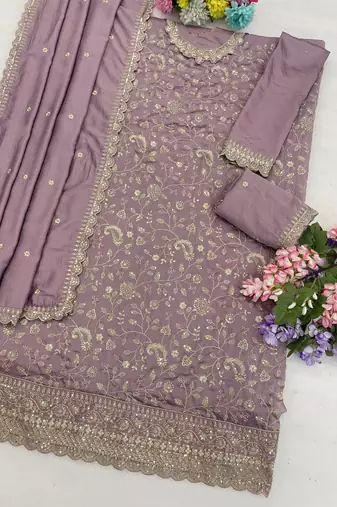 Light purple embroidered pallazo set with dupatta 