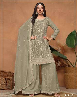 Mehendi embroidered pallazo set with dupatta  1