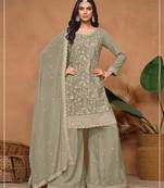 Mehendi embroideried pallazo set with dupatta semi stitched
