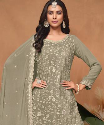 Mehendi embroidered pallazo set with dupatta  2