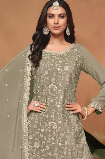 Mehendi embroidered pallazo set with dupatta 