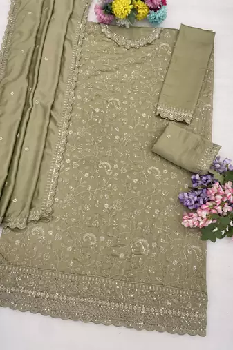 Mehendi embroidered pallazo set with dupatta 