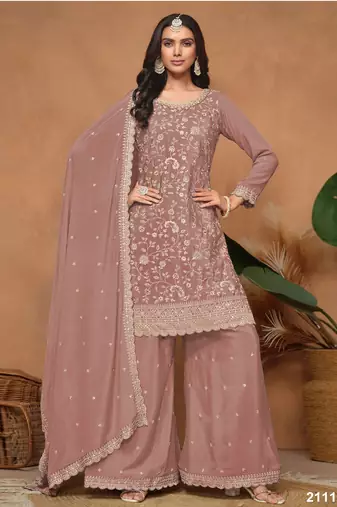Peach embroideried pallazo set with dupatta semi stitched