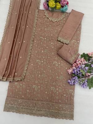 Peach embroidered pallazo set with dupatta  3