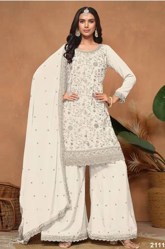 Cream embroidered pallazo set with dupatta 