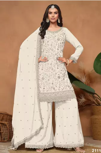 Cream embroideried pallazo set with dupatta semi stitched