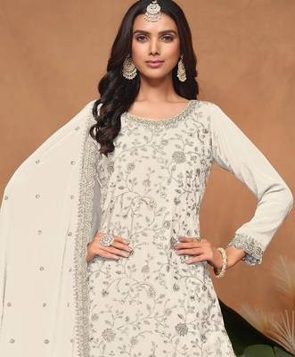 Cream embroidered pallazo set with dupatta  2