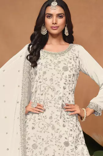 Cream embroidered pallazo set with dupatta 
