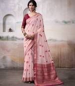 PINK linen silk blend butti weaving work SAREE