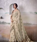 BROWN linen silk blend butti weaving work SAREE