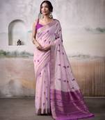 PURPLE linen silk blend butti weaving work SAREE