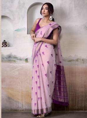 PURPLE linen silk blend butti weaving work SAREE 2