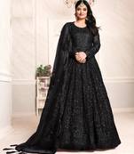 BLACK COLOR TONE THREAD WORK NET GOWN 
