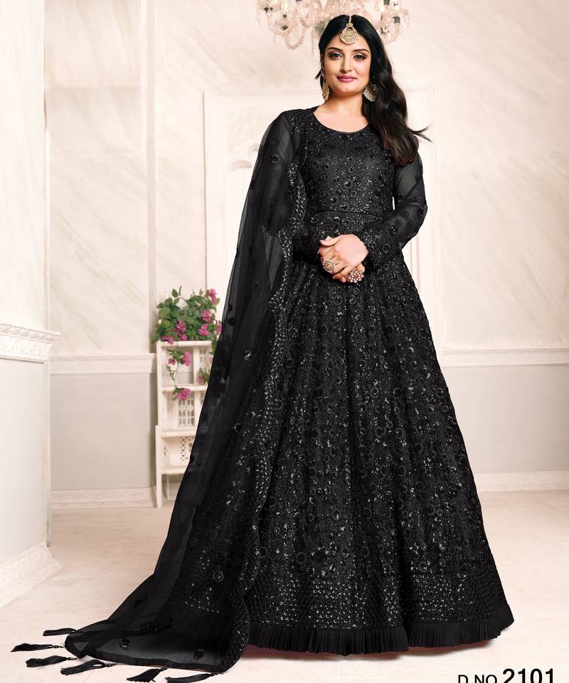 BLACK COLOR TONE THREAD WORK NET GOWN 